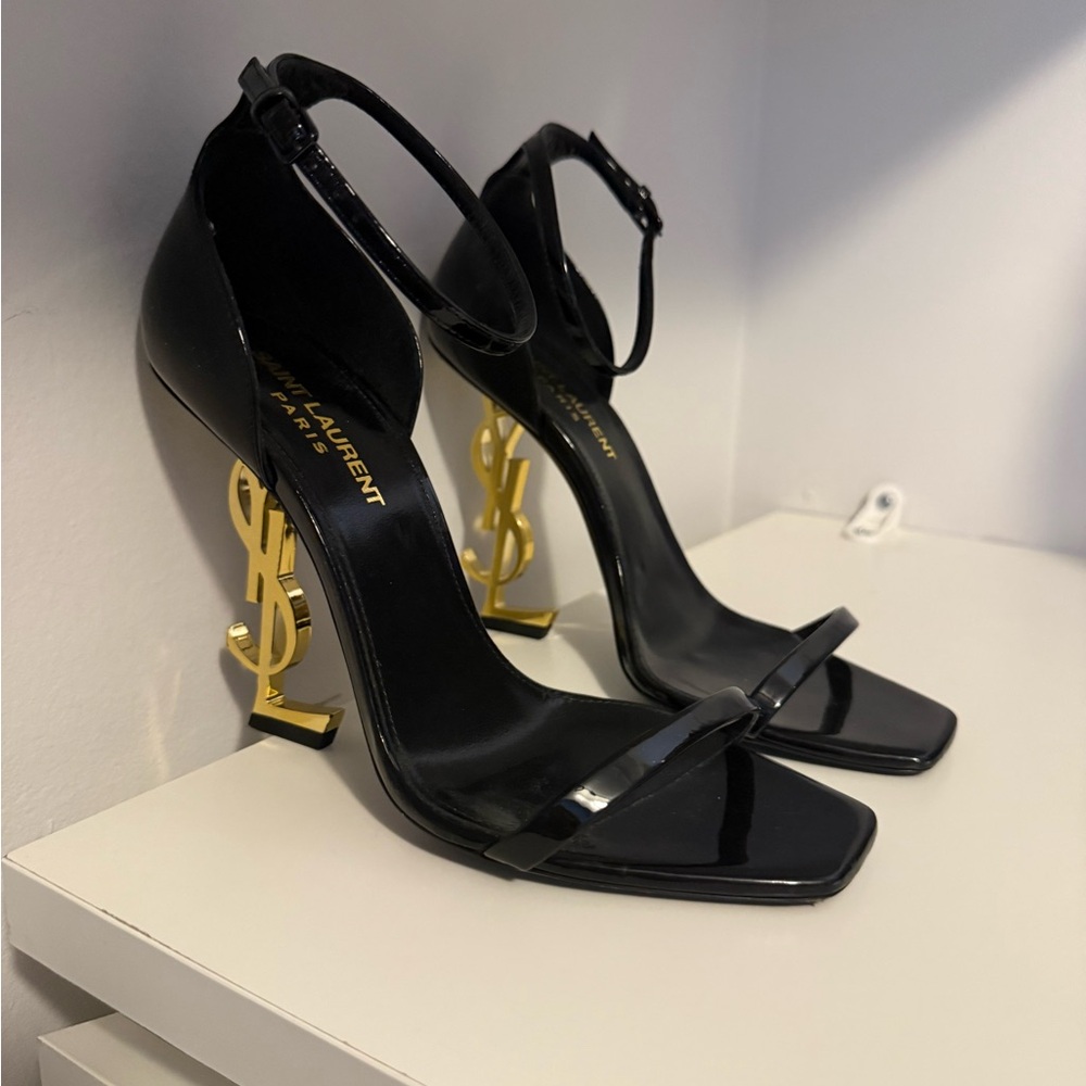 Saint Laurent Black Sandals with Gold Heel